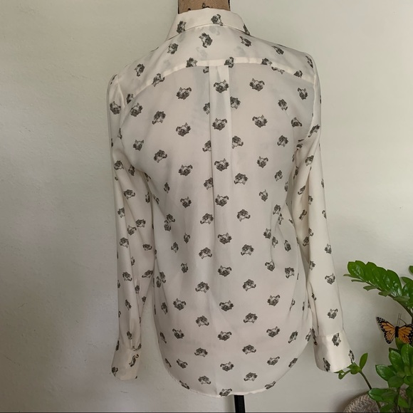 Zara Women Silky White Animal Print Button Down. Size Small. - Picture 4 of 6